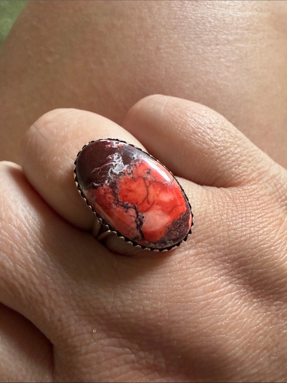 One of a kind dyed Wild Horse Jasper Sterling silver ring size 9